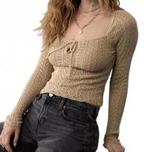 American Eagle cotton open knit sweater with tie detail. S